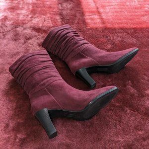 Worthington women's cranberry, mid calf, almond toe suede pull on boot